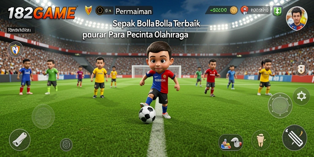 Tangkapan layar permainan 182GAME menampilkan aksi seru di lapangan sepak bola.