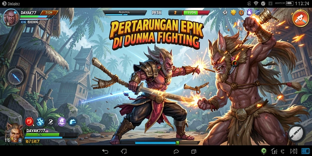 Gameplay aksi seru dalam DAYAK777 dengan karakter unik dan pertarungan mendebarkan.
