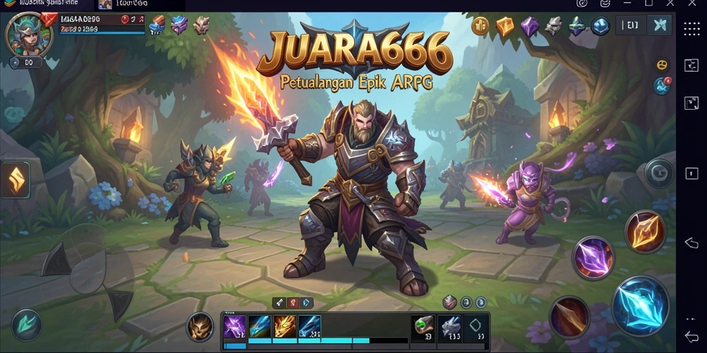 Tangkapan layar gameplay JUARA666 yang menampilkan pertempuran epik dalam dunia fantasi.