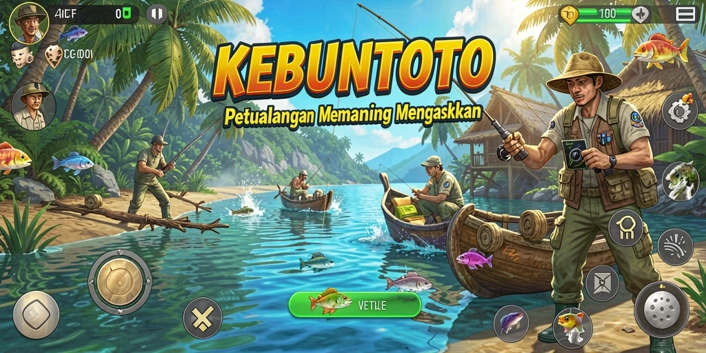 Gameplay mendebarkan di KEBUNTOTO menunjukkan petualangan memancing.