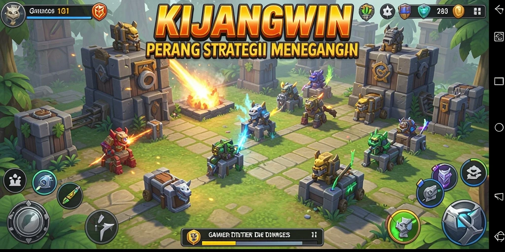 Tampilan gameplay KIJANGWIN dengan strategi menara yang seru.