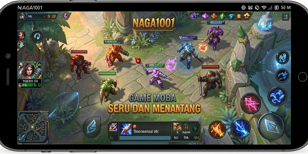 Tangkapan layar NAGA1001 menampilkan aksi seru dalam pertempuran MOBA.
