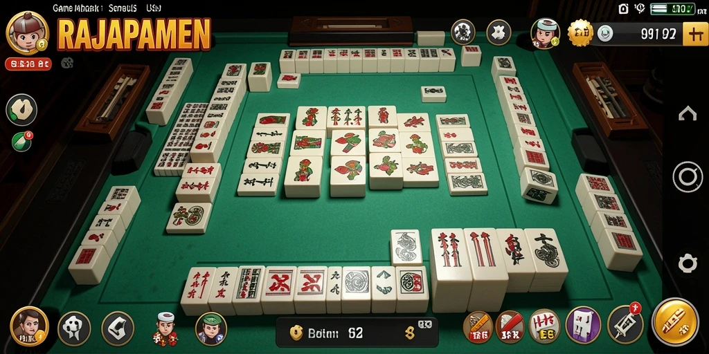 Screenshot RAJAPAMEN menampilkan gameplay Mahjong yang menarik.