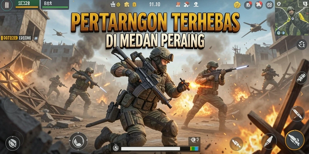 Screenshot utama yang menampilkan aksi seru dalam Battle Royale.