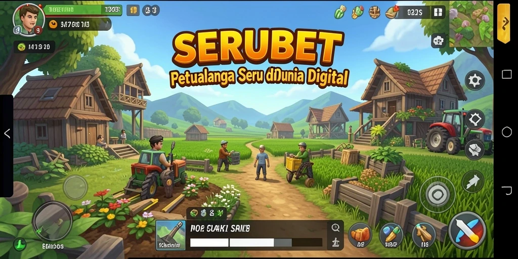 Tampilan gameplay SERUBET yang menarik dengan aktivitas pertanian seru.
