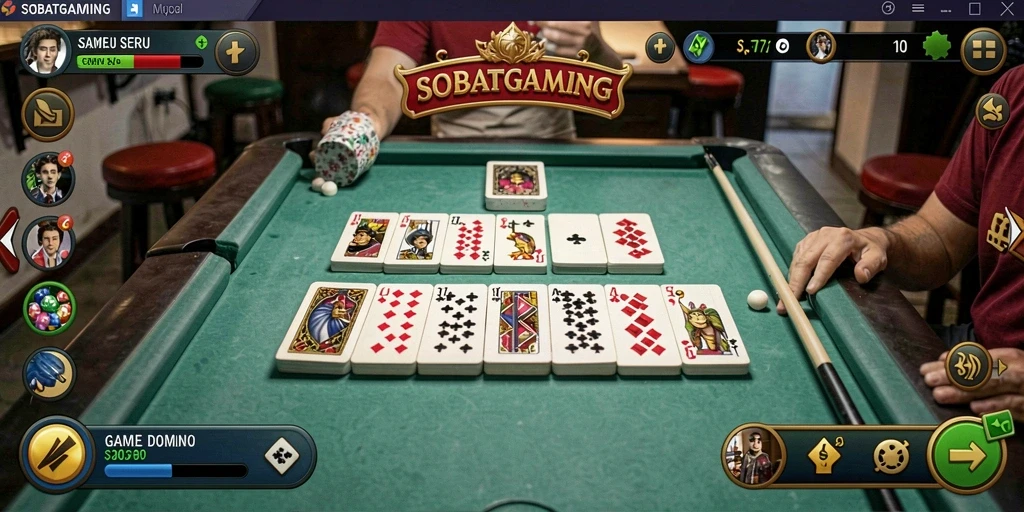 Tangkapan layar gameplay SOBATGAMING menampilkan aksi seru permainan Domino.