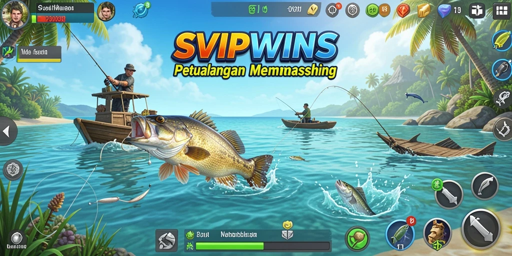 Gameplay memancing yang seru dalam SVIPWINS, penuh warna dan tantangan.