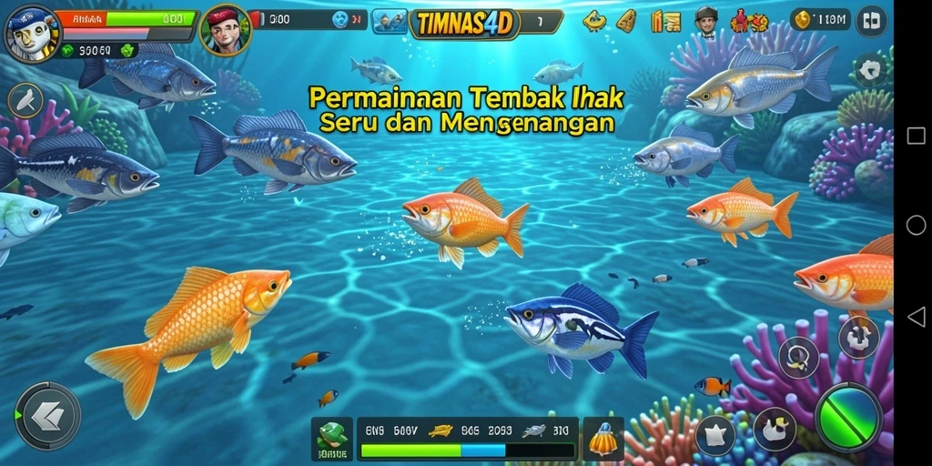 Tangkapan layar gameplay seru dari TIMNAS4D dengan ikan berwarna-warni.
